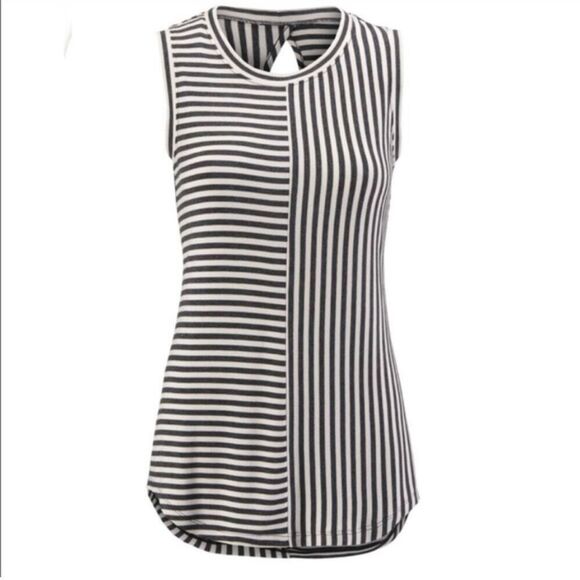 CAbi Women's Striped Sleeveless Tank Top Black Size S Casual Spring - Picture 2 of 8